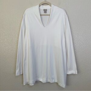 Chico's 100% Pima Cotton White V-neck Long Sleeves Tunic Top, Size XL